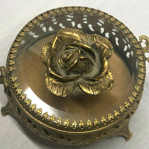 Vintage Brass & Beveled Glass Footed Jewelry Box - Picture 3 of 5